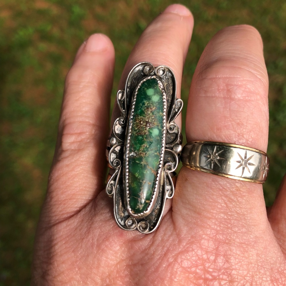 Huge sterling green turquoise? Ring